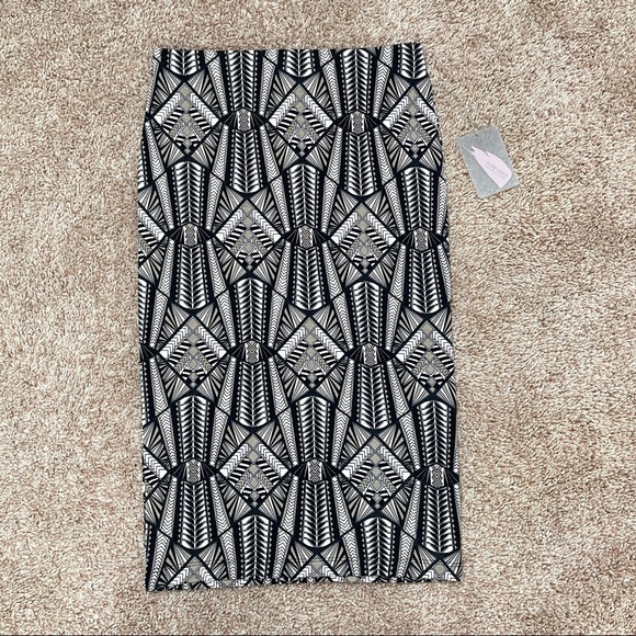 🚫SOLD🚫 NWT Black White Taupe Body Con Skirt Art Deco Print High Waist Midi - Picture 15 of 16
